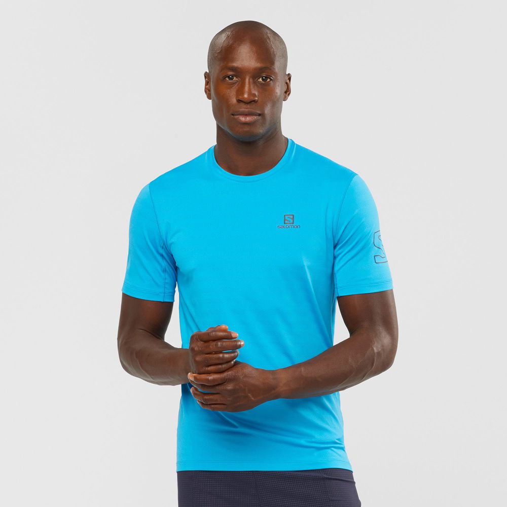 Salomon Singapore Mens T-shirts - OUTLINE Turquoise | 60217-HXJM